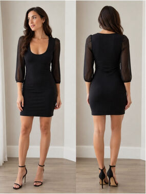 Monk & Lou Black Sheer-Sleeve Bodycon Dress Size XXS/XS Party Cocktail Stretch